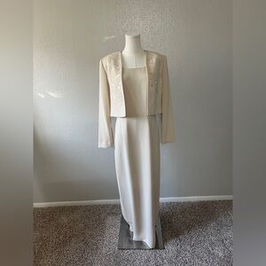 Papell Boutique Ivory Floral Dress Jacket Combo Vintage